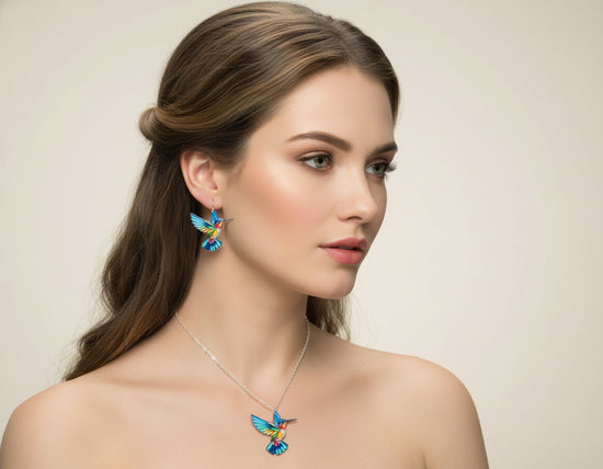 Blue Kingfisher stained glass jewellery set