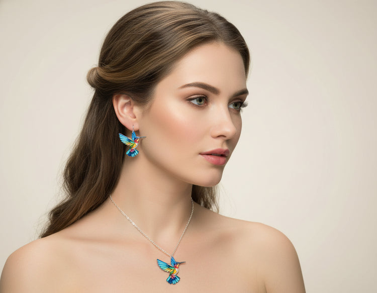 Blue Kingfisher stained glass jewellery set