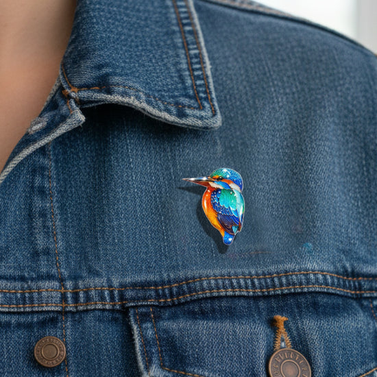 Beautiful Kingfisher enamel pin made from recycled tin cans