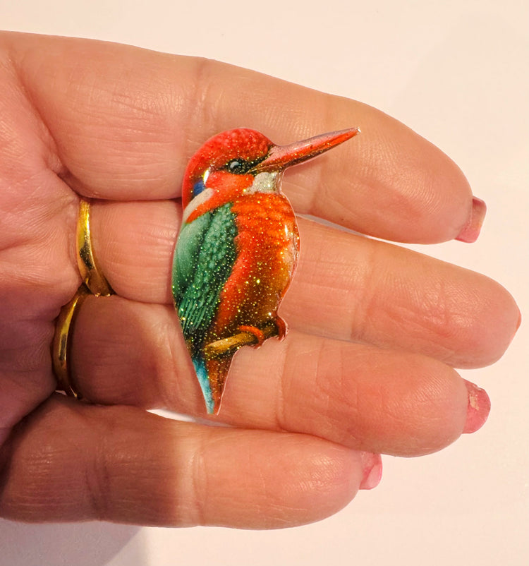 Kingfisher Bird enamel pin, pretty orange/pink Kingfisher handmade