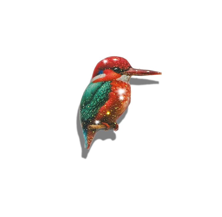 Kingfisher Bird enamel pin, pretty orange/pink Kingfisher