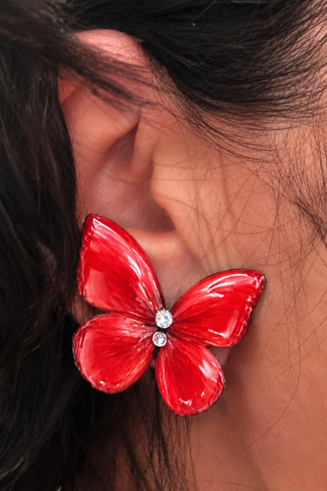 large red butterfly stud earrings, handmade