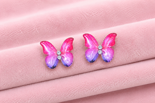 lilac and pink butterfly handmade stud  earrings