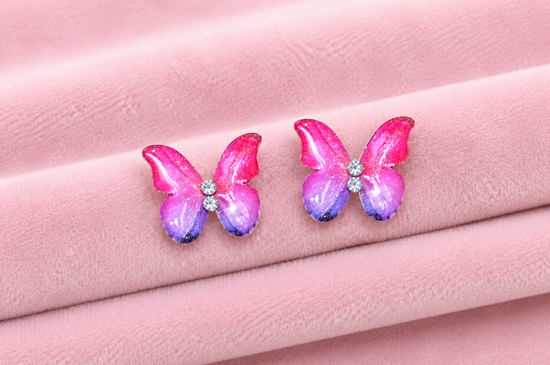 lilac and pink butterfly handmade stud  earrings