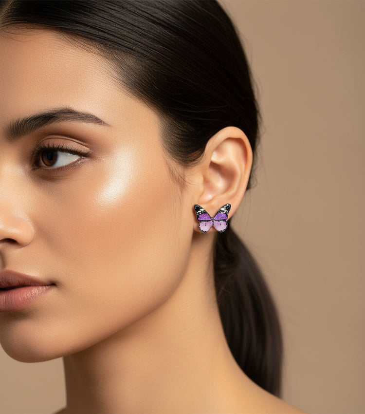 lilac butterfly stud earrings
