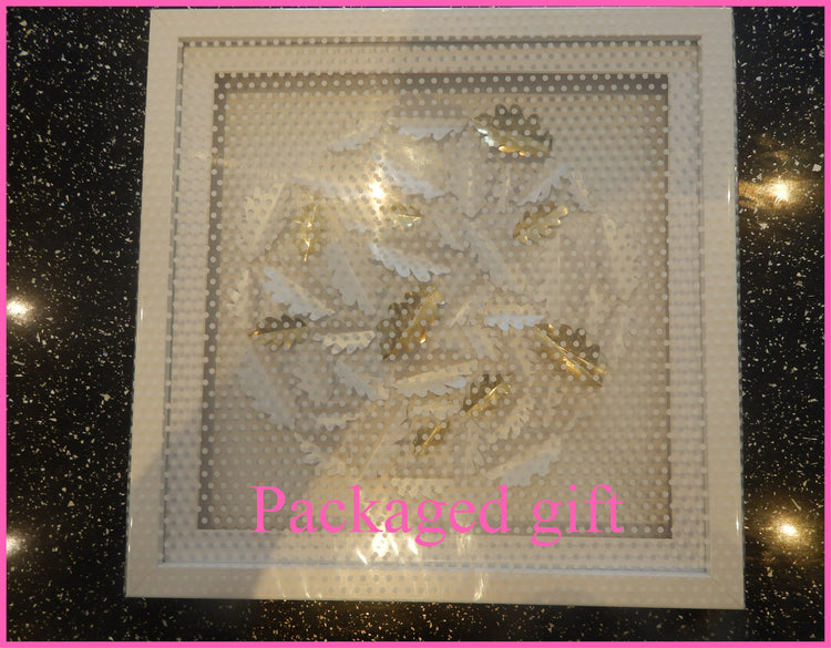 British Oak leaves 3d framed  picture, gold and white