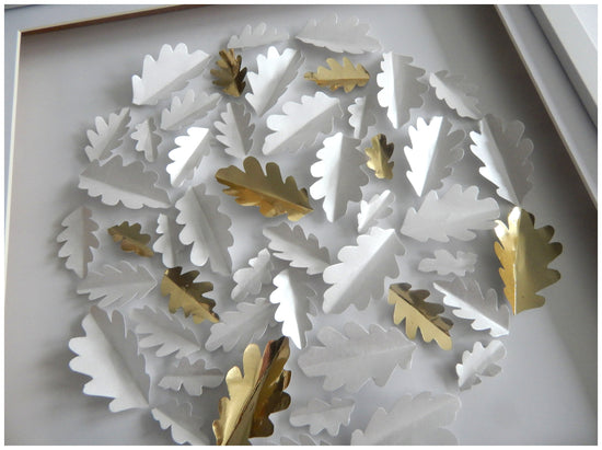 3d white and gold oak leaves framed picture