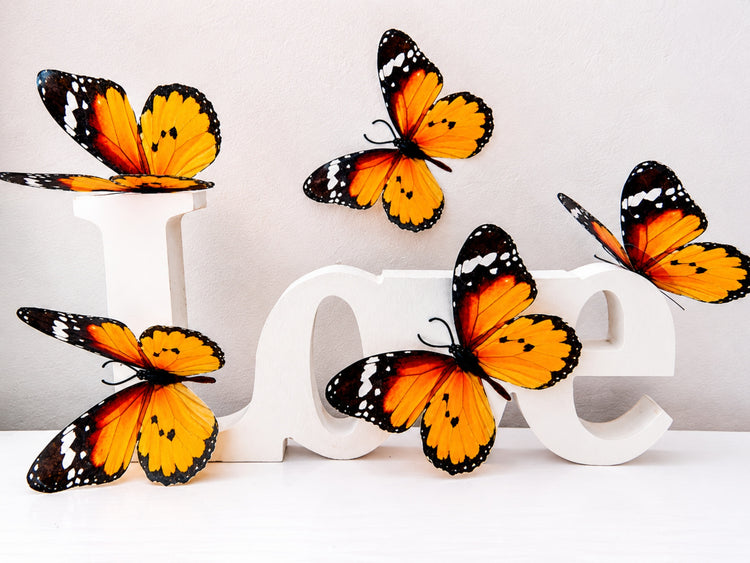 Set of 6 Orange 3D Butterfly Wall Stickers | Handmade Butterfly Decorations | Wedding Décor | Home Décor | Removable Butterfly Wall Art