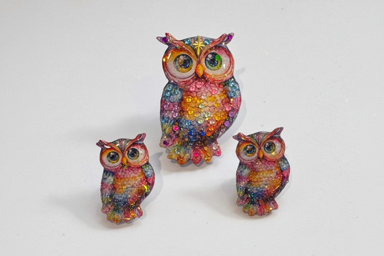 Colorful handmade owl enamel pin