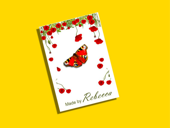 Peacock enamel handmade butterfly pin brooch