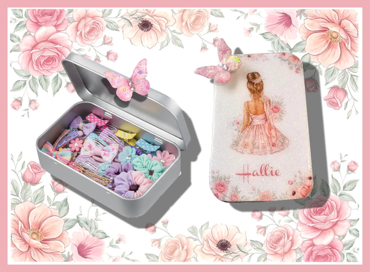 Beautiful personalised  ballet dancer tin for hair accessories 