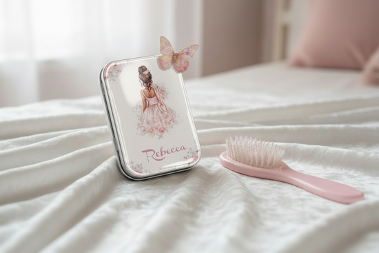 Beautiful personalised  ballet dancer tin small with butterfly magnet