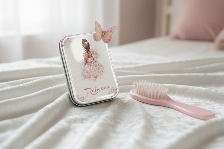 Beautiful personalised  ballet dancer tin small with butterfly magnet