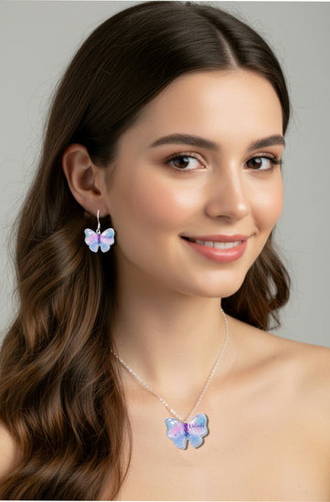 personalised butterfly earrings and pendant jewellery set. handmade