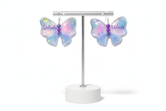 personalised butterfly earrings pink and lilac