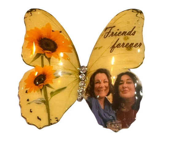  'Friends forever' yellow butterfly brooch, magnet, hairclip, sticker