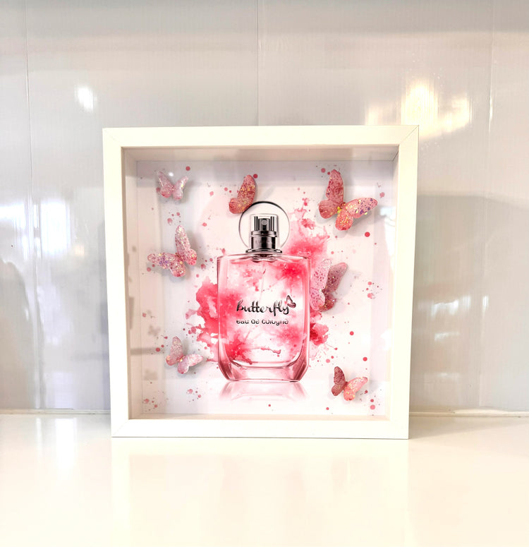 *Rose Glow* - 3D Perfume Bottle Artwork with butterflies 3d  modern colourful glitzy 3d picture