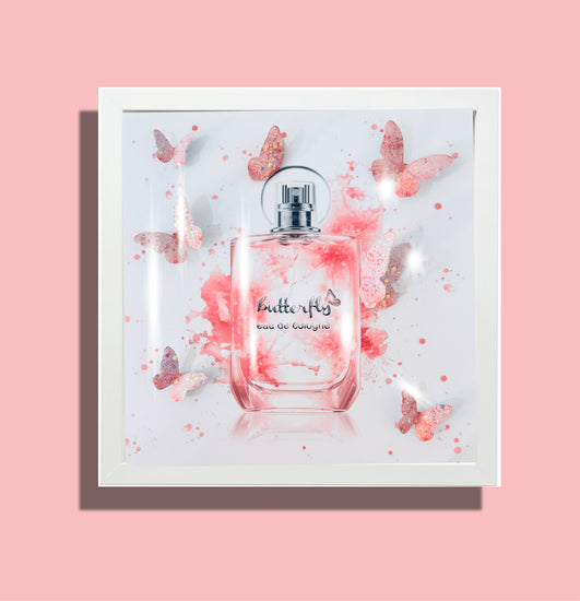 Pink Perfume Frame Art with 3d butterflies