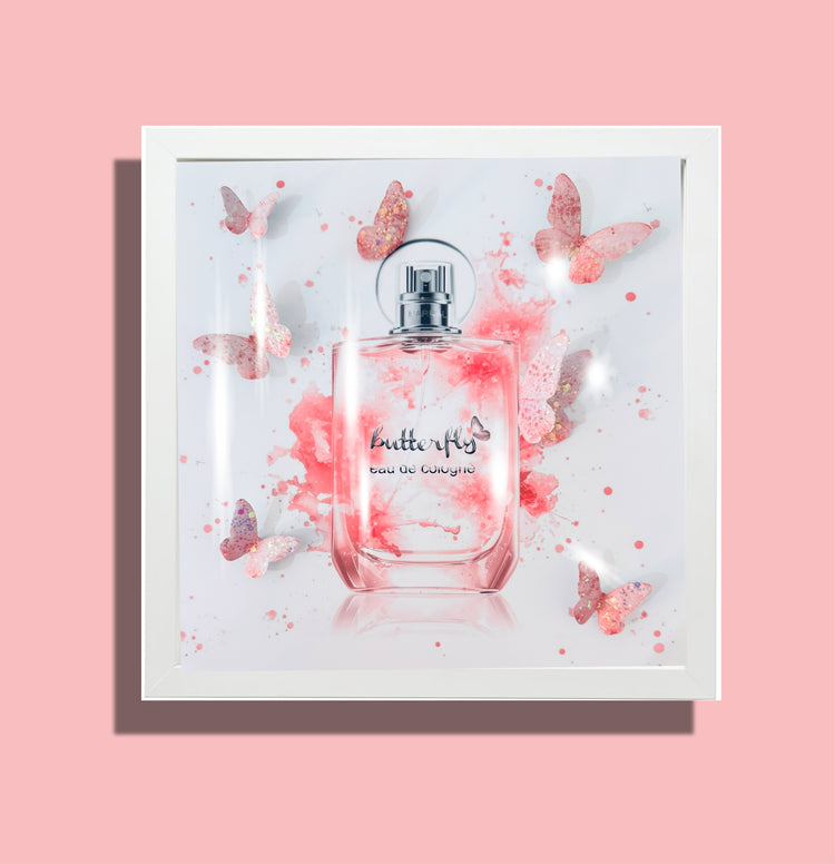 Pink Perfume Frame Art with 3d butterflies