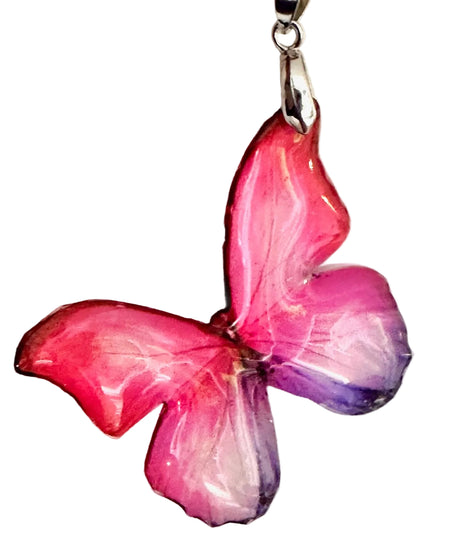 pink and lilac translucent butterfly necklace