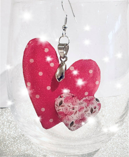 Pink heart drop Polka dot and floral heart - Main Image