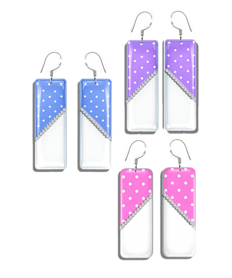 pin, lilac and blue polka dot handmade earrings