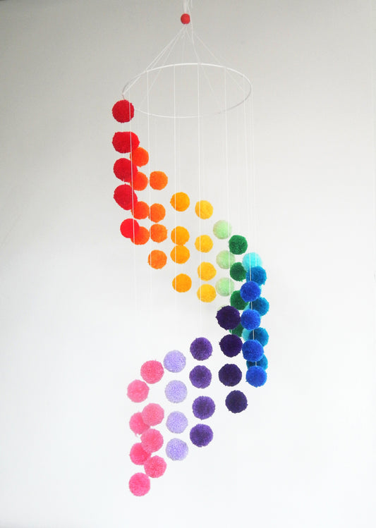 Rainbow pom pom baby mobile