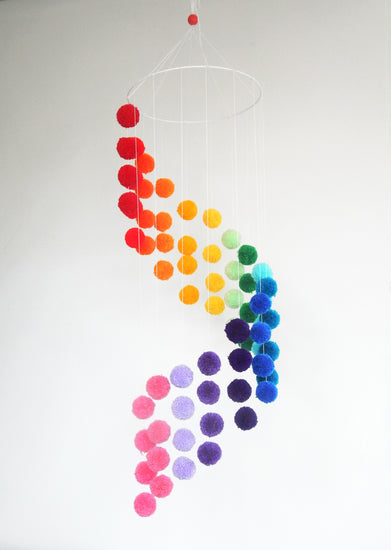 Rainbow pom pom baby mobile