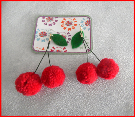 pom pom cherry earrings