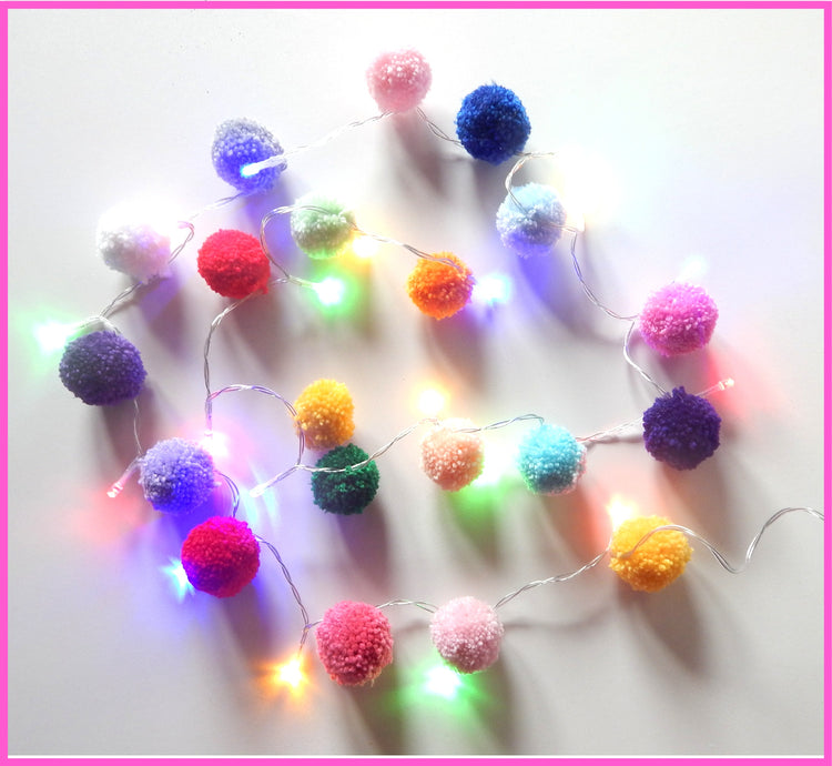 Pom Pom  Fairy lights.Multi-coloured, pastel, you choose the color,Party Decor, Bedroom lights,Nursery lights, Baby shower,Christmas Decor