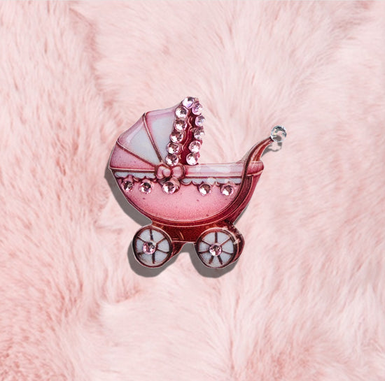 pink baby pram brooch, unique baby shower gift