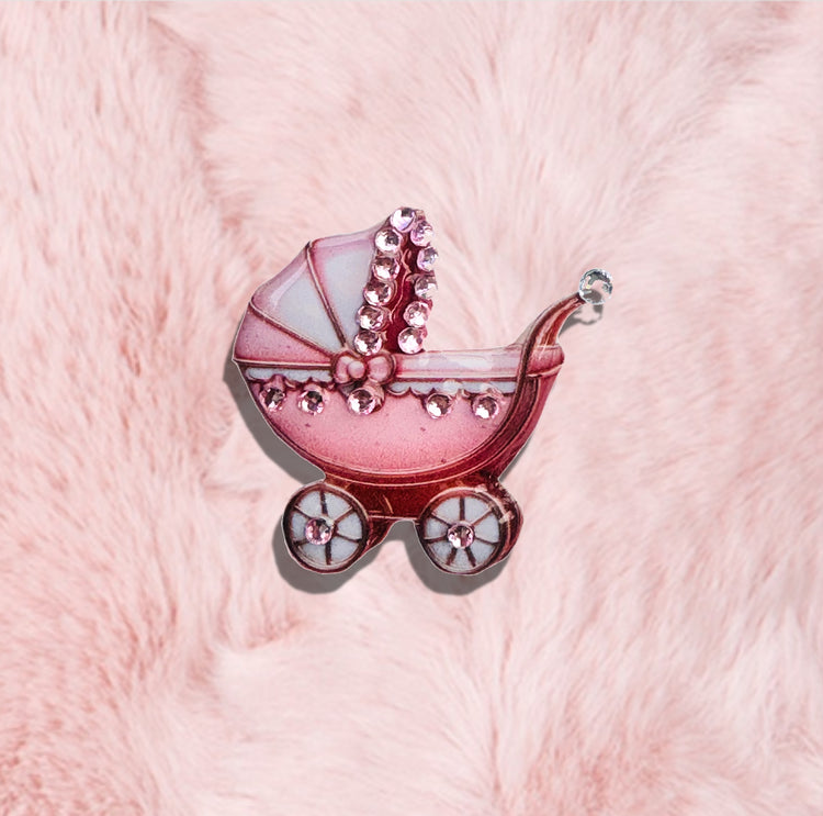 pink baby pram brooch, unique baby shower gift