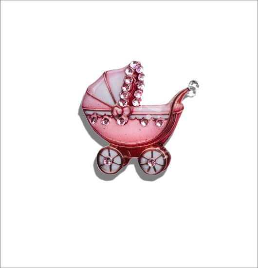 Pink baby pram handmade with diamantes brooch 