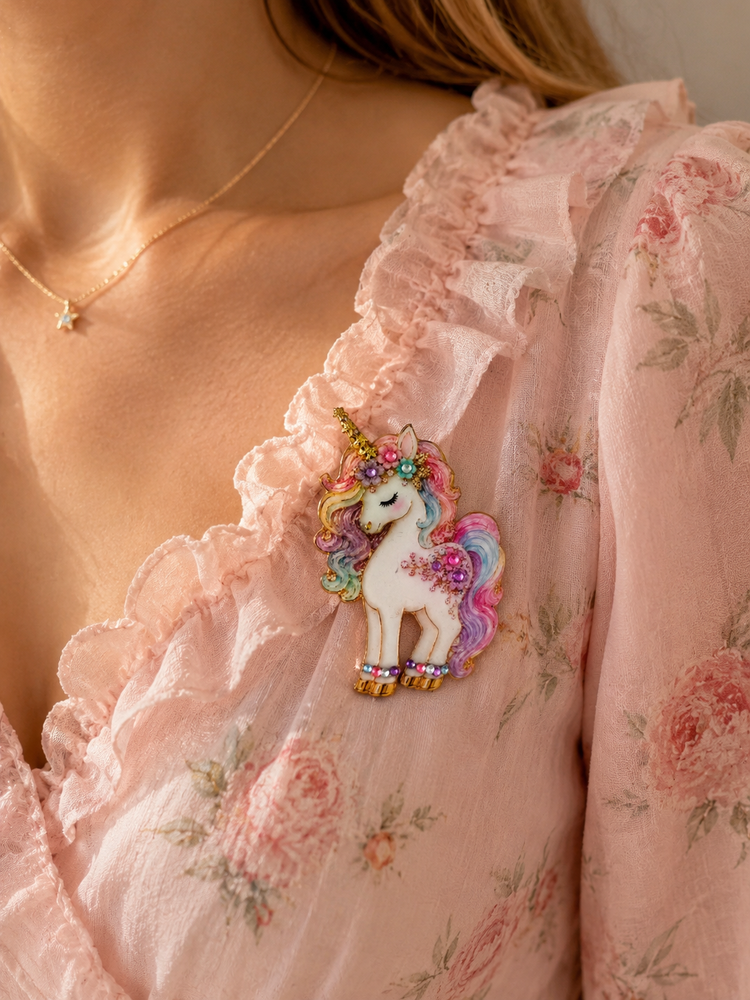 pretty Unicorn brooch with diamantes