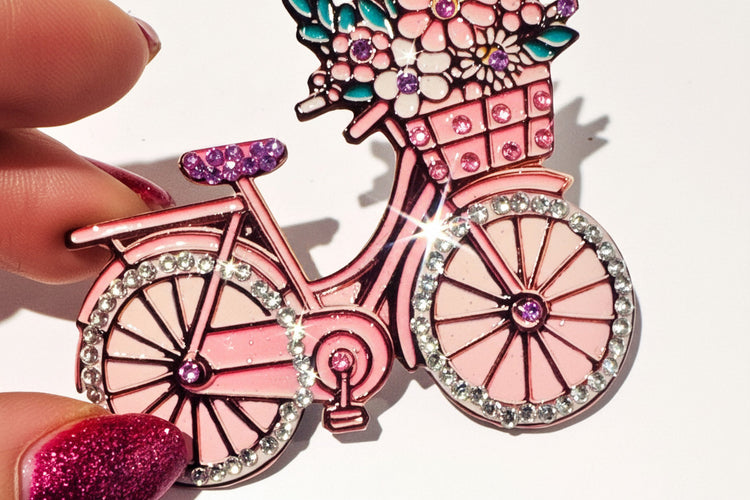 pink diamante bicycle brooch