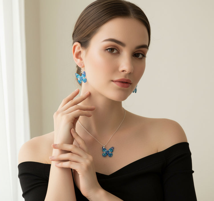 blue pretty butterfly earrings
