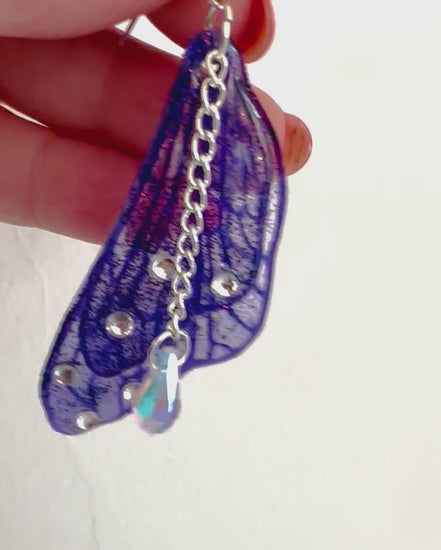 purple fairy wings resin crystal earrings