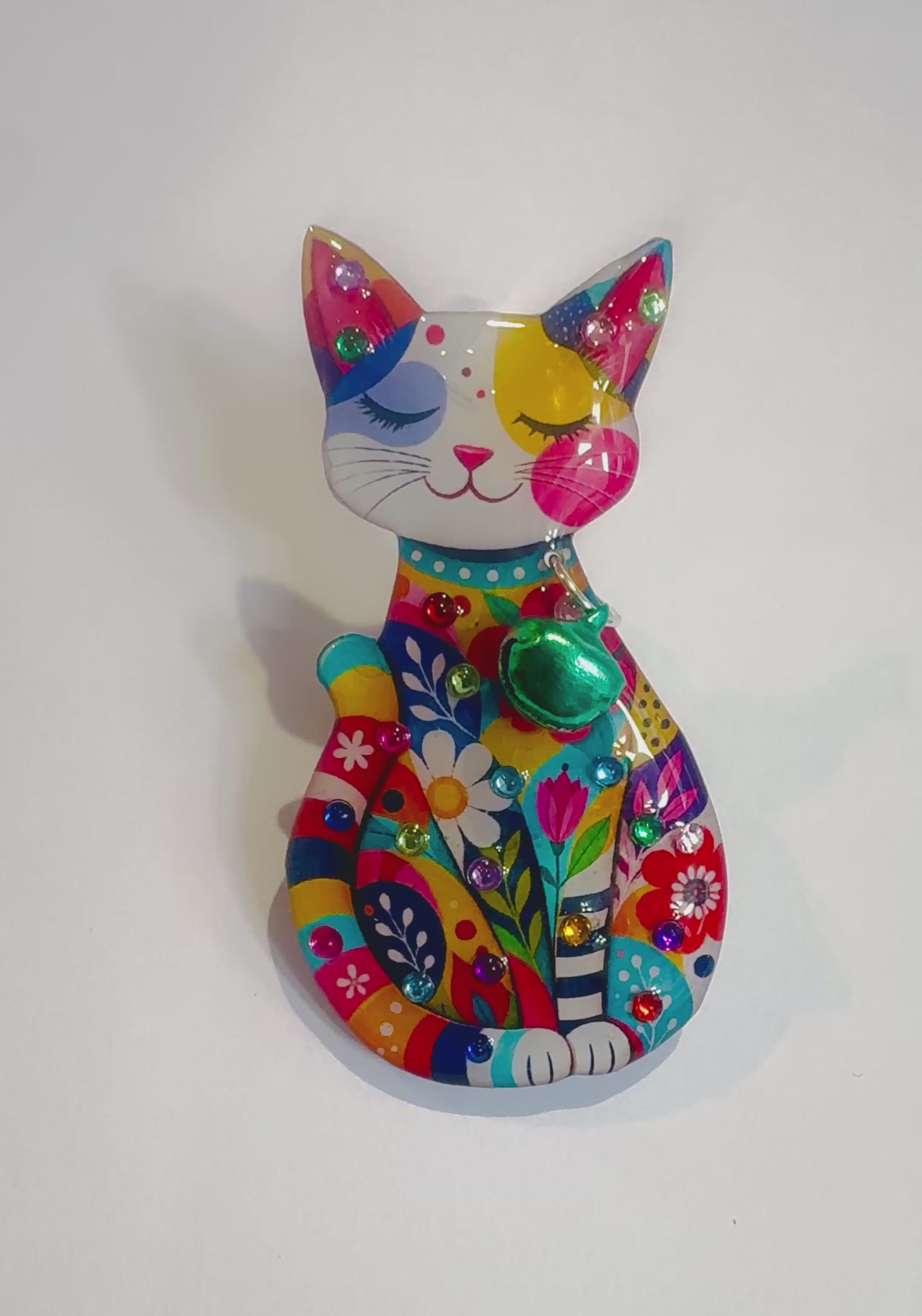 Colourful retro Handmade Cat Brooch