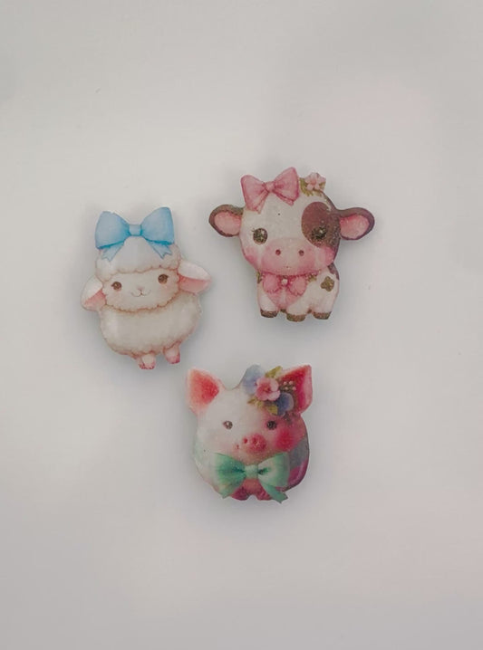 set of 3 farmyard animal magnets
