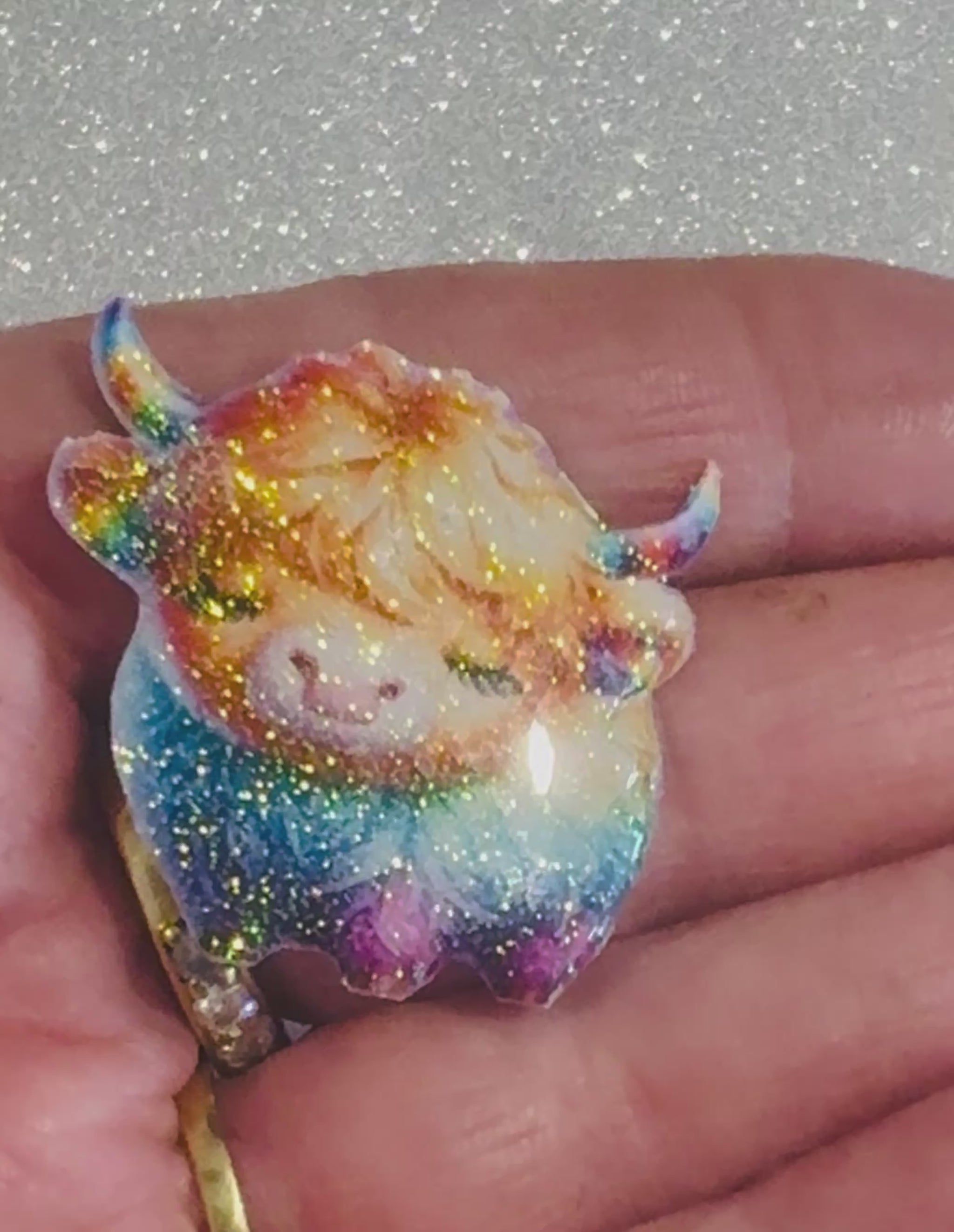 Colourful highland cow handmade brooch pin from aluminium cans