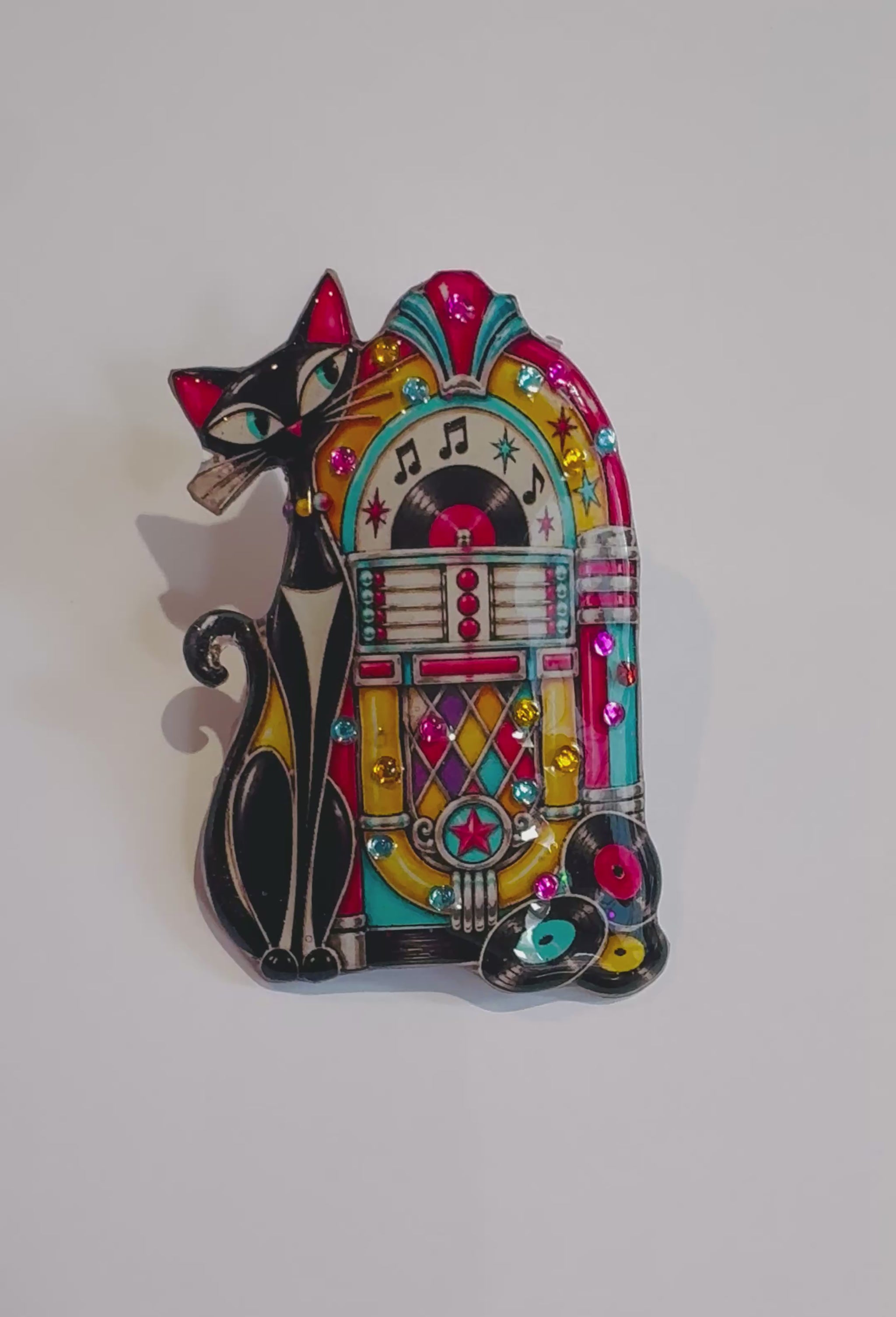 handmade jukebox rock and roll brooch