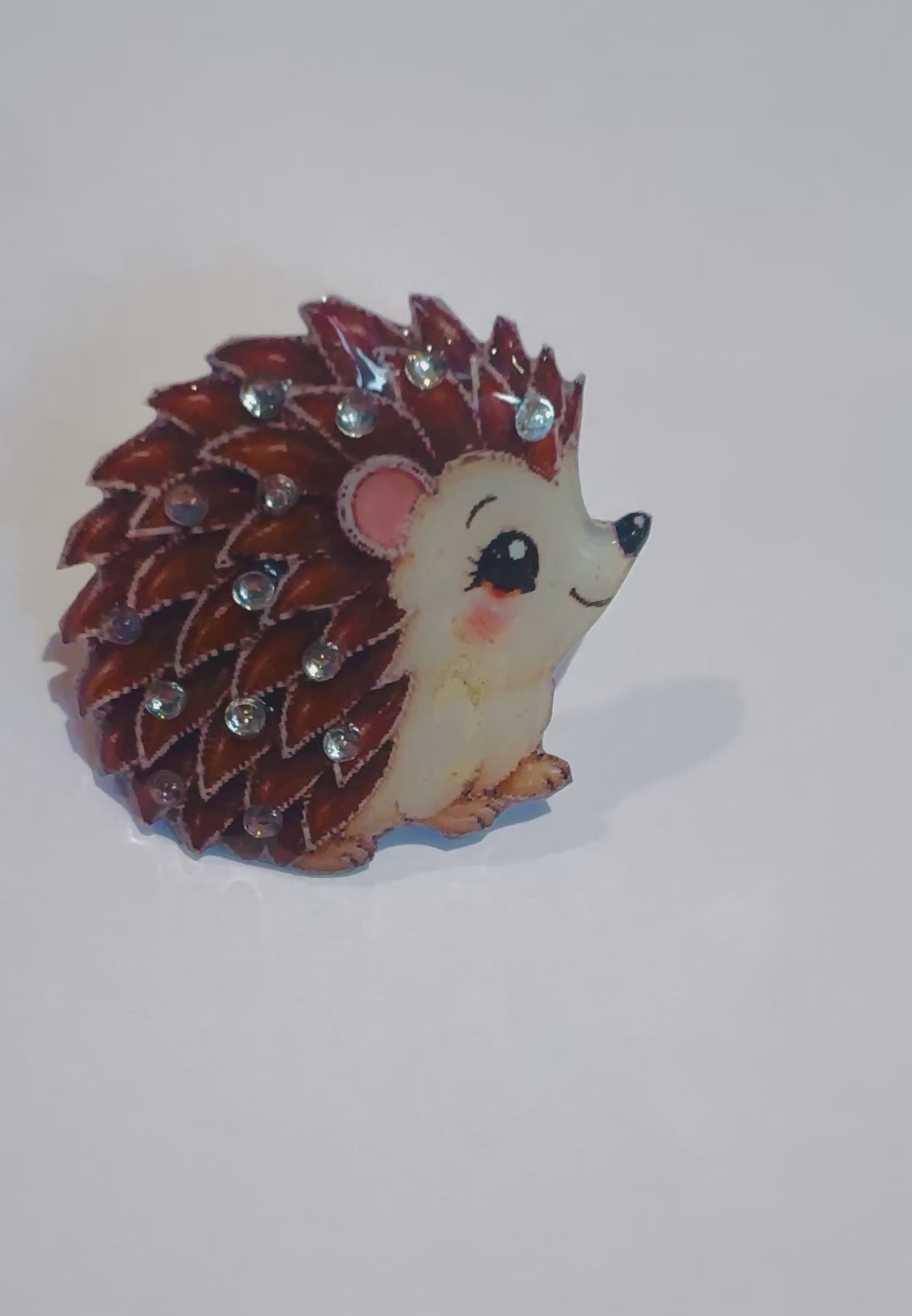 hedgehog pin, handmade with recycled drink cans