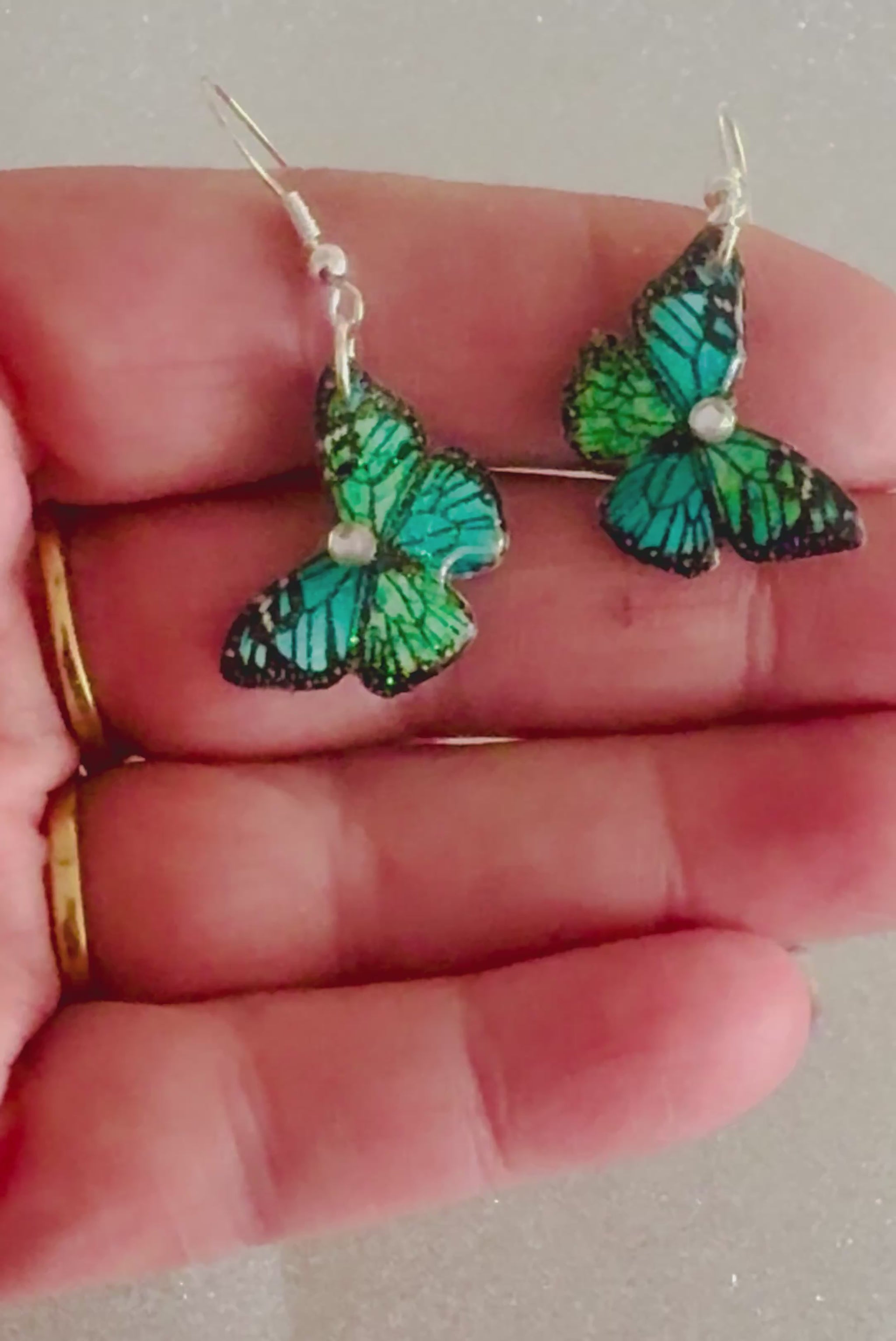 small green drop earrings, made from tin cans


