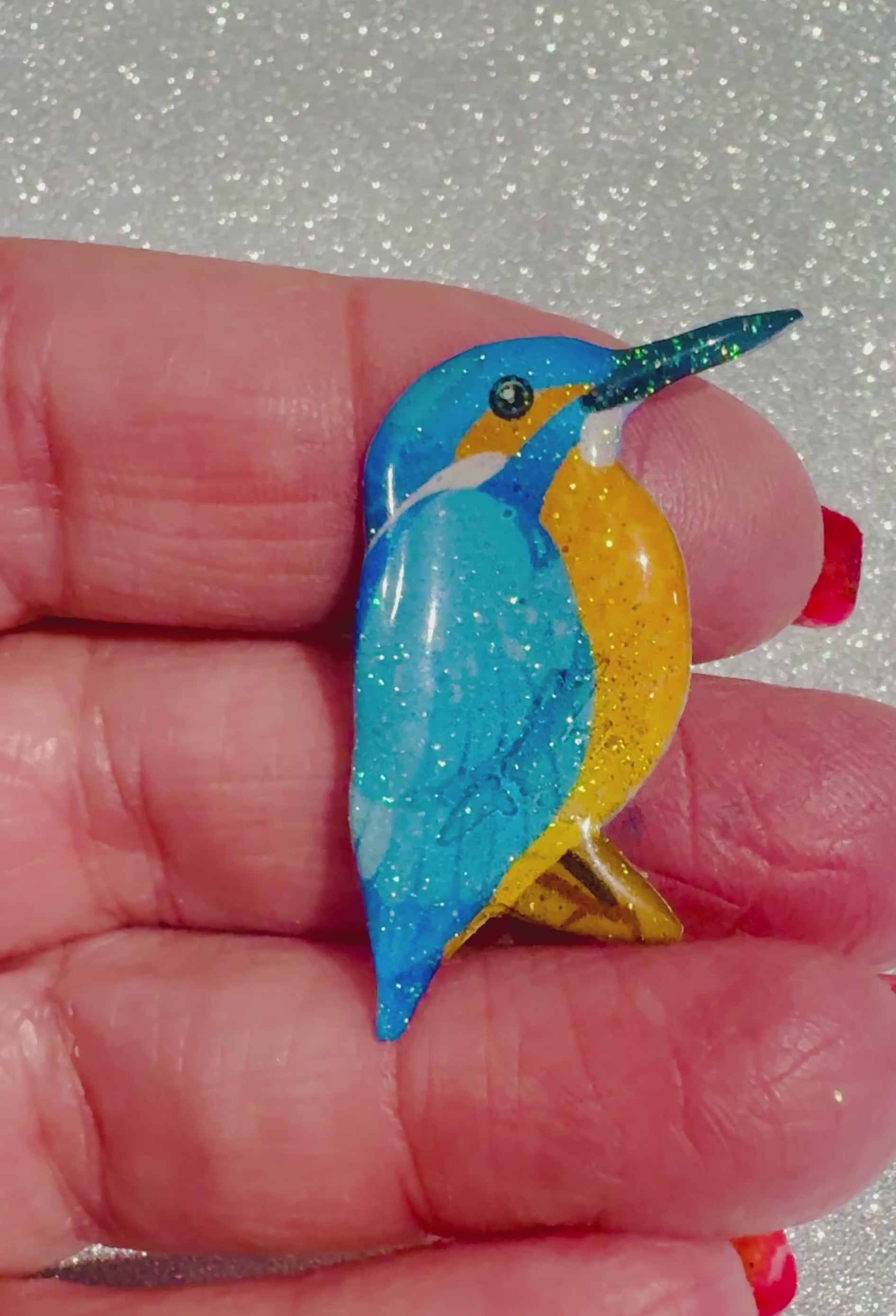 Kingfisher pin handmade from soda cans