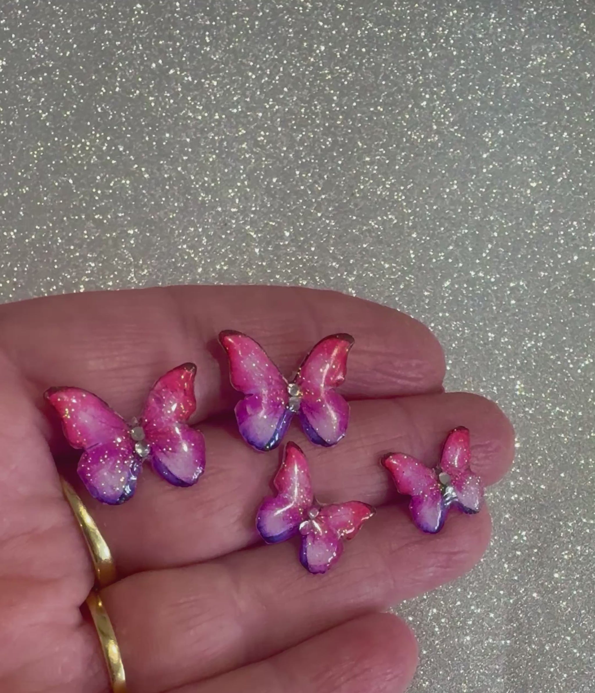 Pretty pink butterfly stud earrings. Handmade  From recycled tin cans. 