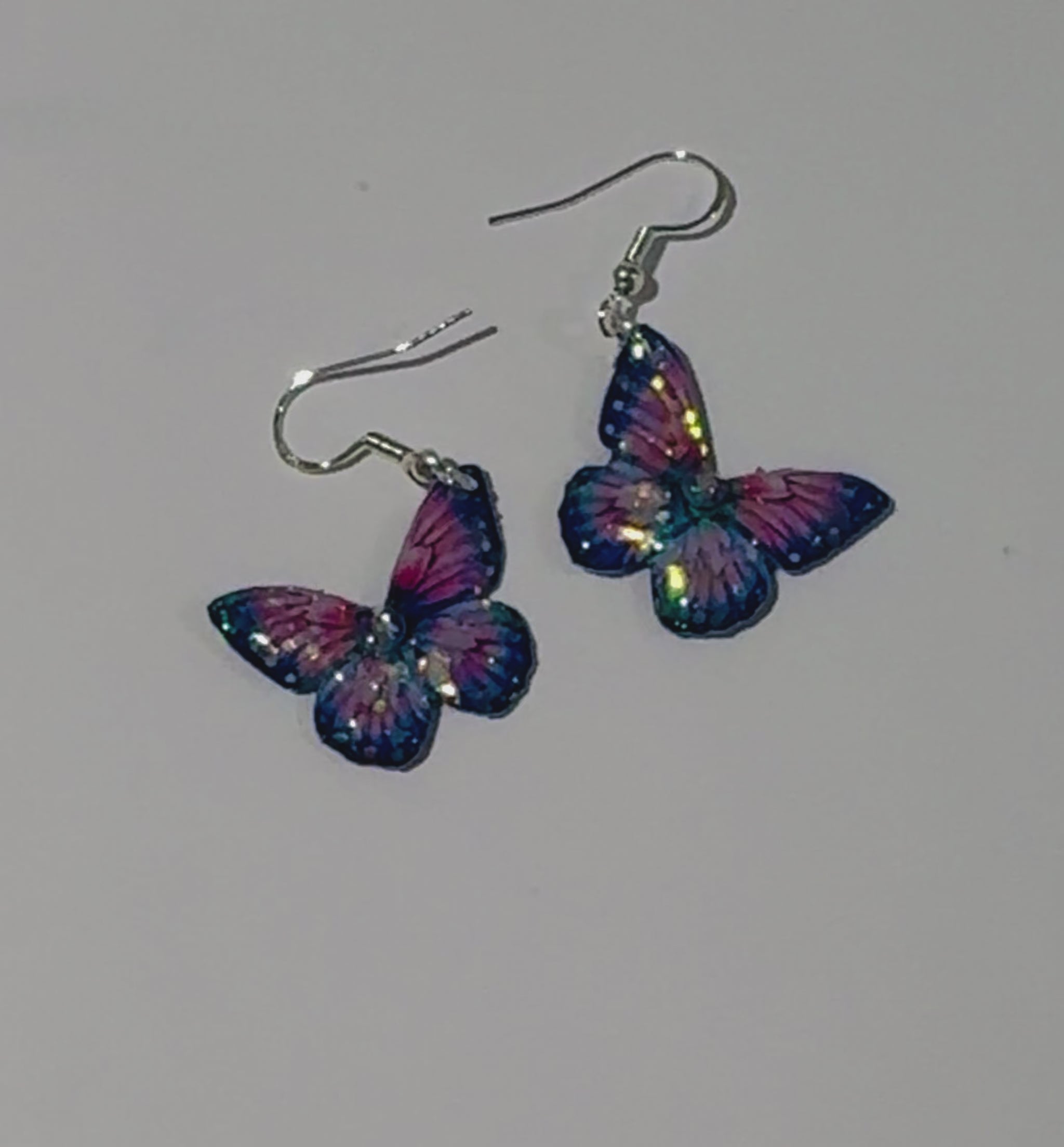 Lilac  butterfly dangle  earrings, handmade from tin cans 
