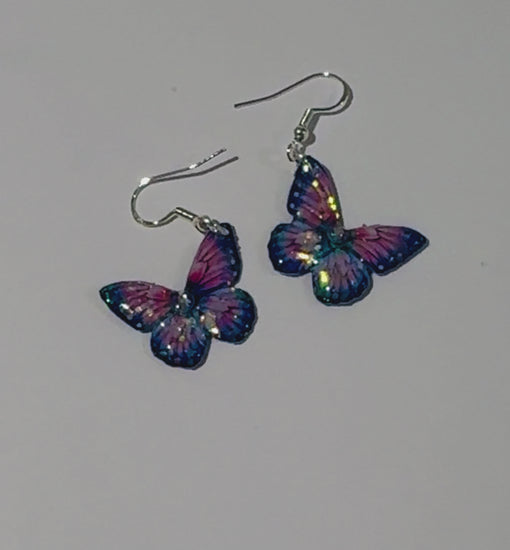 Lilac  butterfly dangle  earrings, handmade from tin cans 