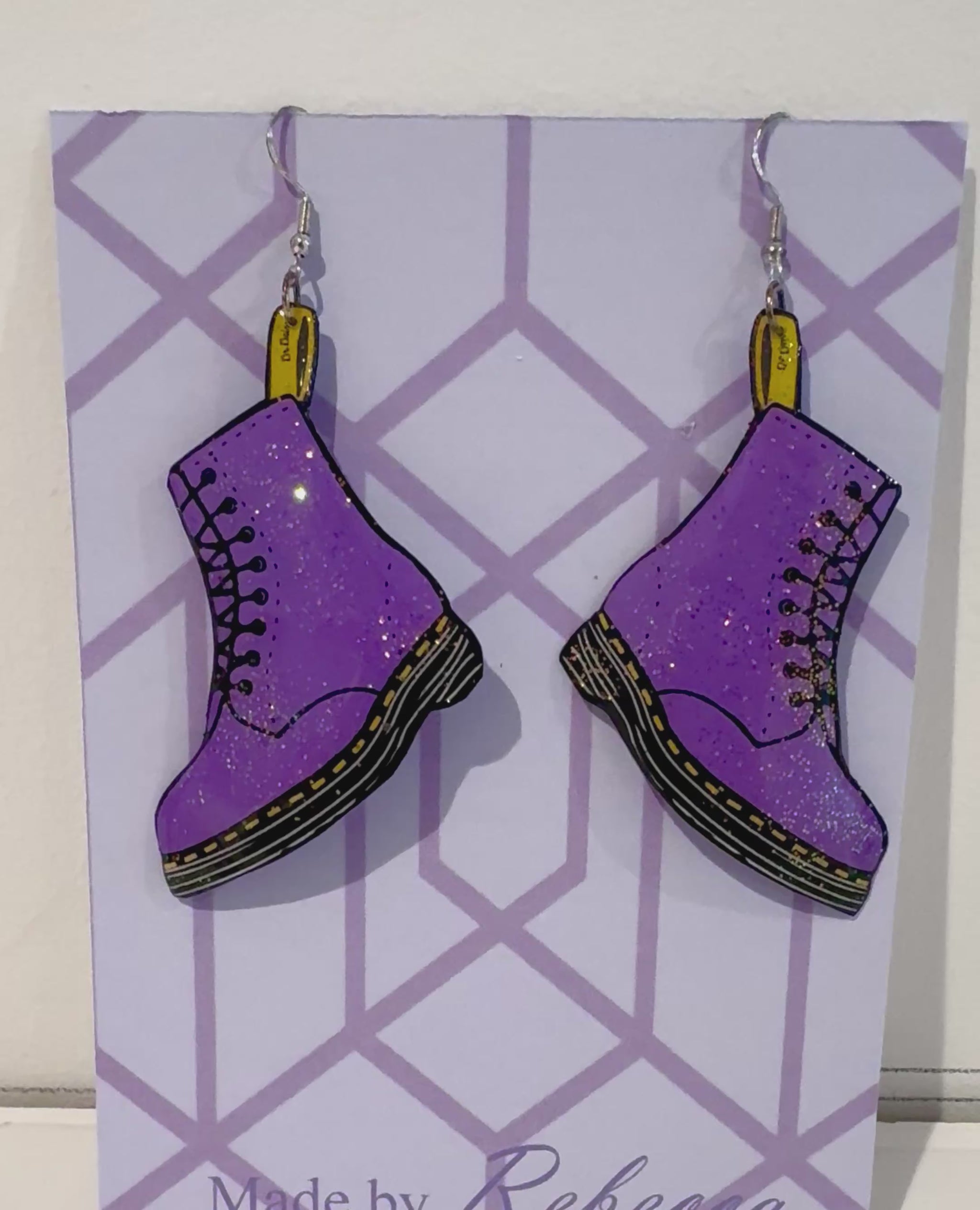 Recycled tin can Lilac Dr Marten earrings