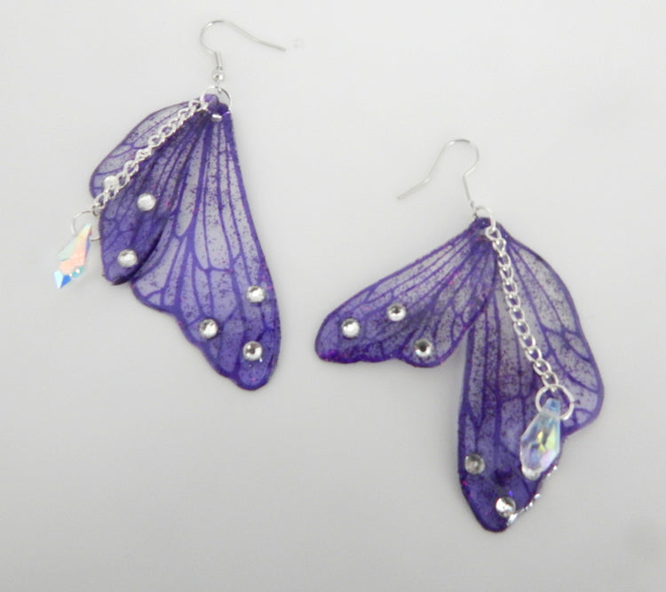 Purple Swarovski crystal fairy wings jewelry earrings