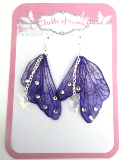 purple fairy wings resin crystal earrings